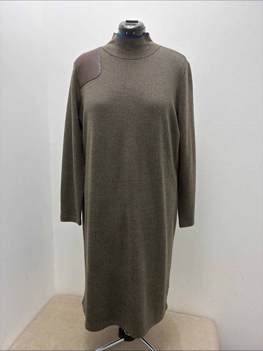 Ralph Lauren Olive Knit Long-Sleeve Dress with Shoulder Patch